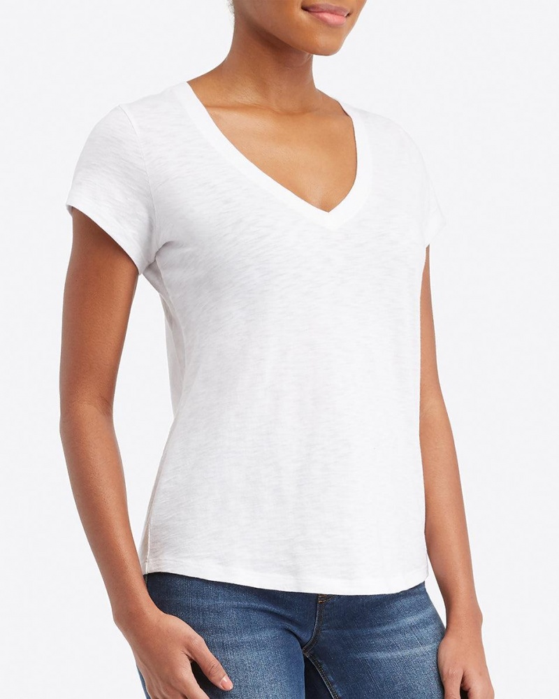 Spanx Pima Cotton V-Neck Women\'s T-Shirts White | 93YXDATNC