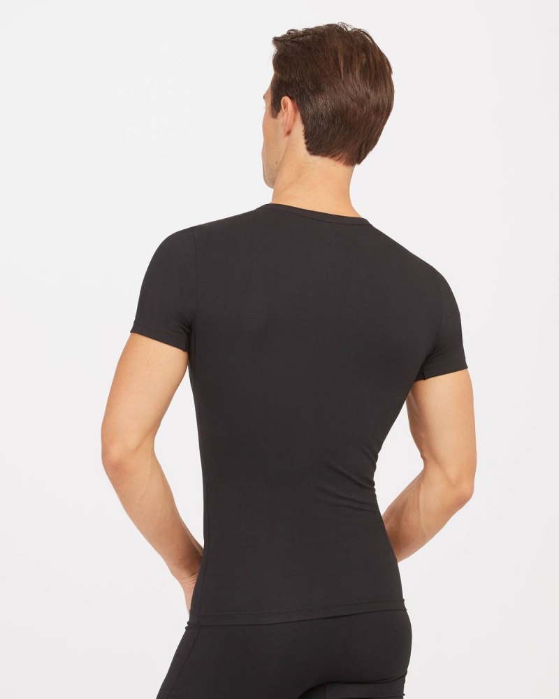 Spanx Sculpt Cotton Crew Neck Men's Undershirts Black | 16OPHERFY