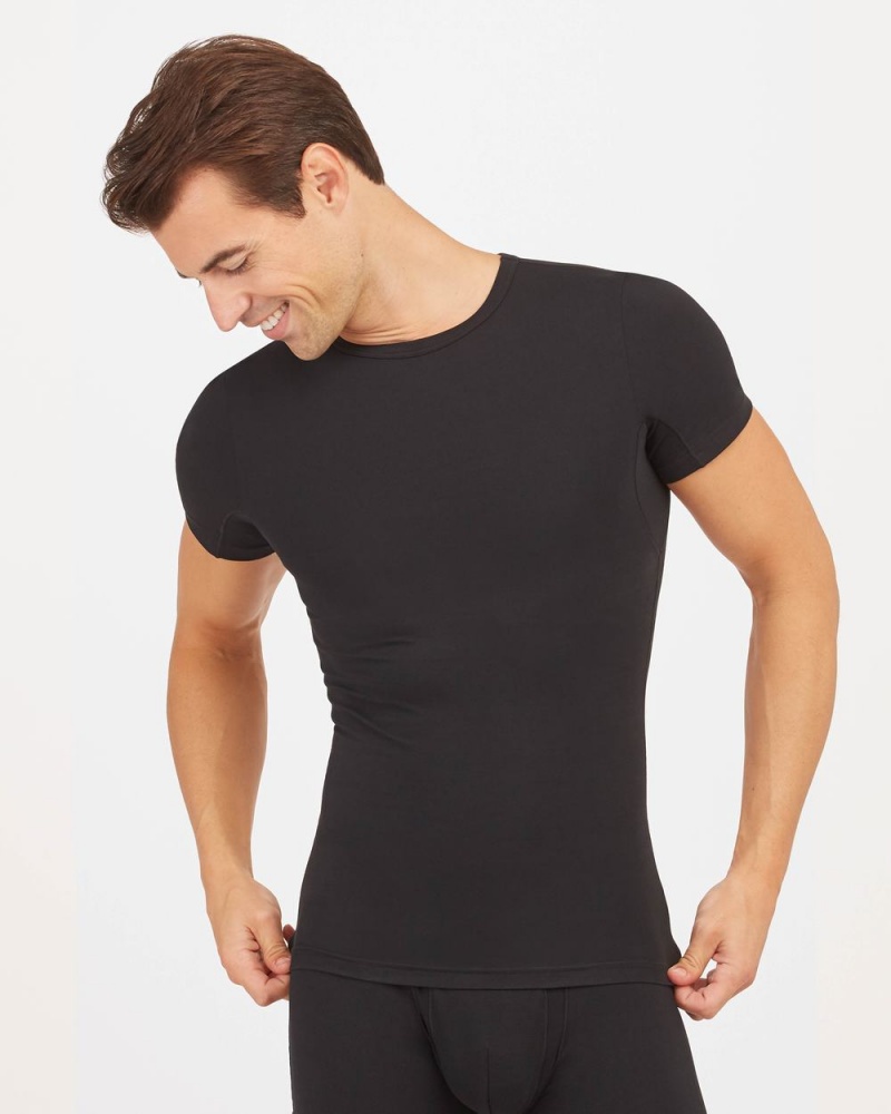 Spanx Sculpt Cotton Crew Neck Men's Undershirts Black | 16OPHERFY