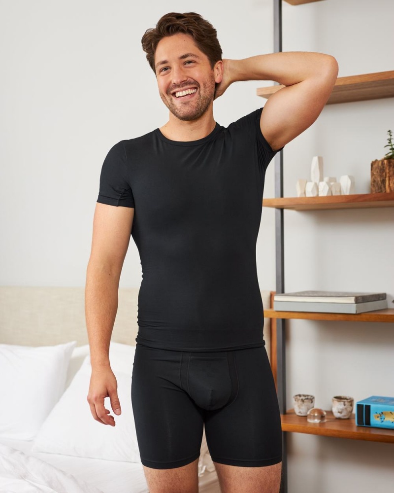 Spanx Sculpt Cotton Crew Neck Men's Undershirts Black | 16OPHERFY