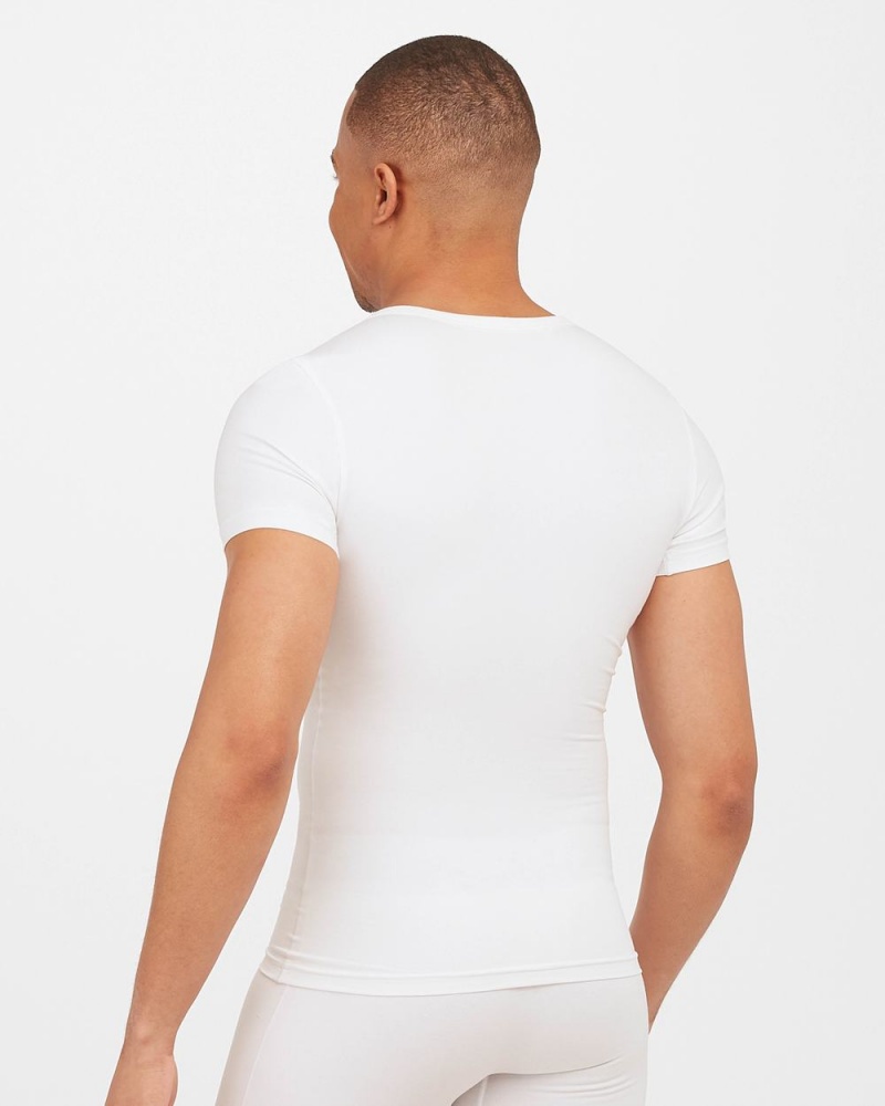 Spanx Sculpt Cotton V-Neck Men's Undershirts White | 98ASYWPXH