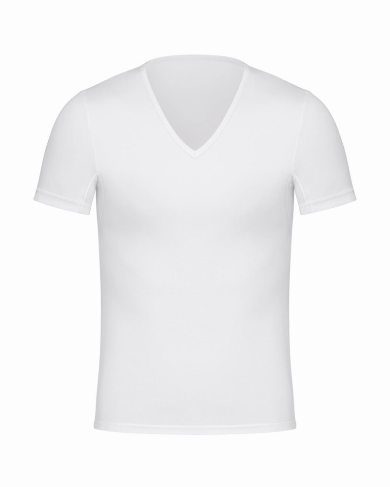 Spanx Sculpt Cotton V-Neck Men\'s Undershirts White | 98ASYWPXH