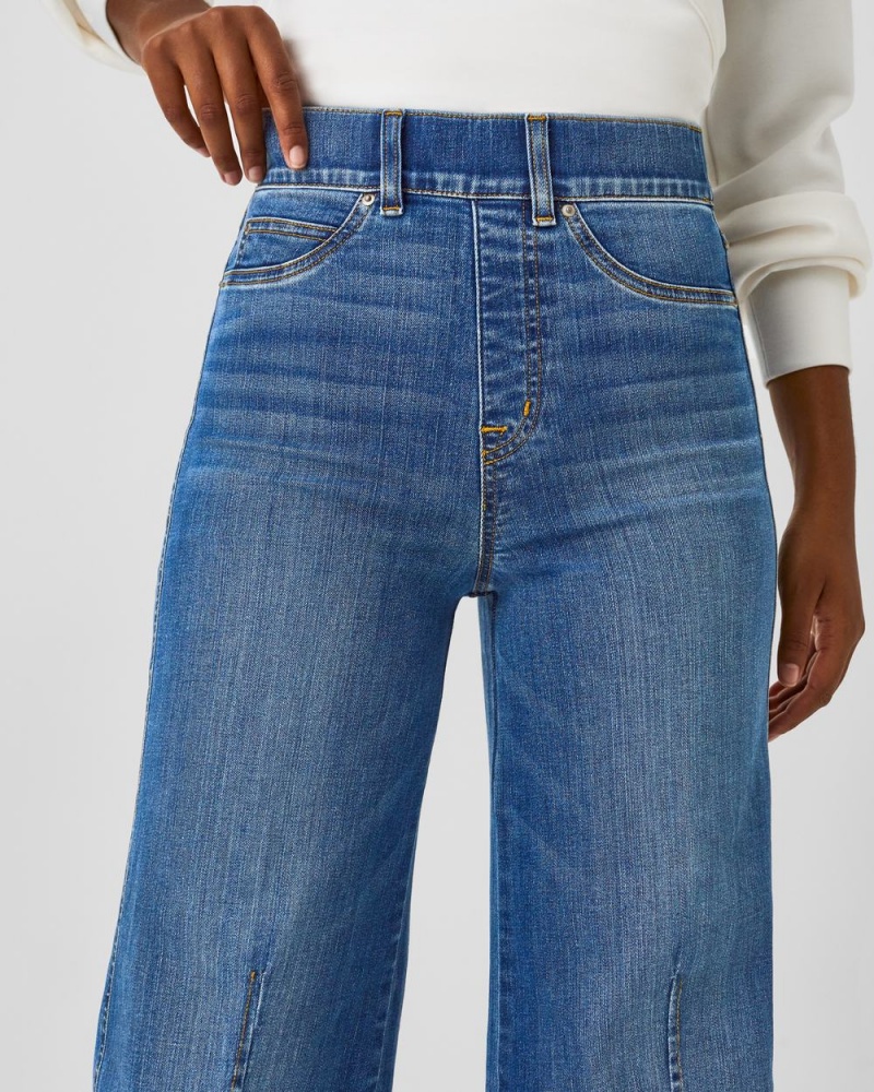 Spanx Seamed Front Wide Leg Women's Jeans Indigo | 21ZIVQUAH