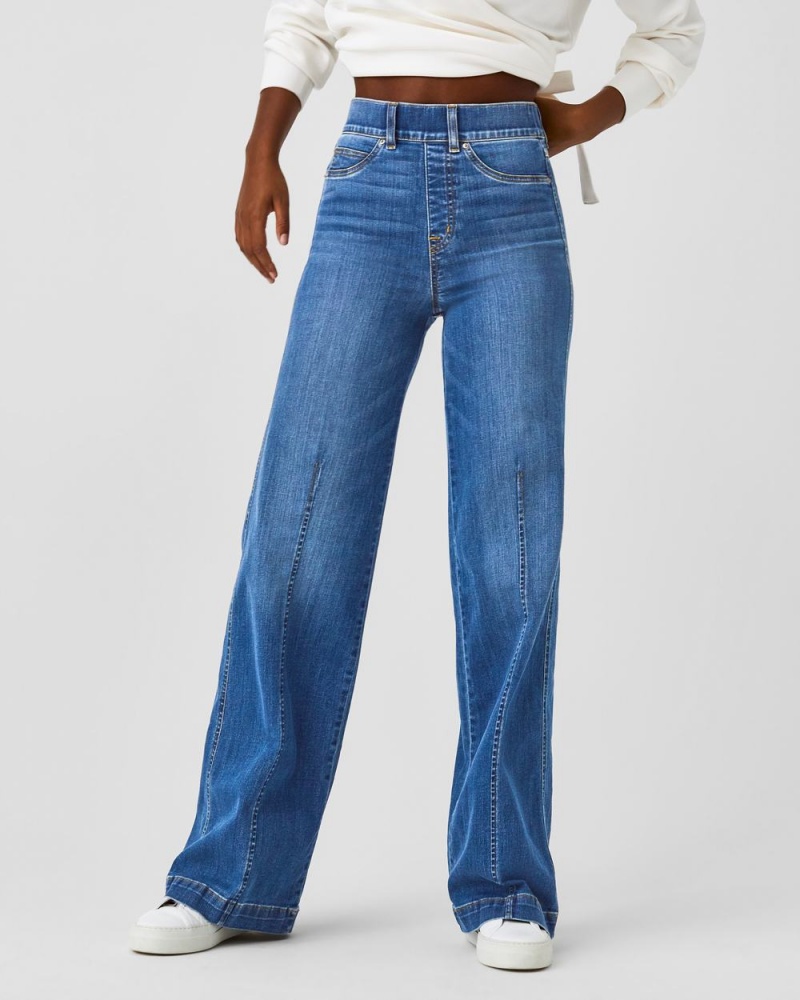 Spanx Seamed Front Wide Leg Women's Jeans Indigo | 21ZIVQUAH