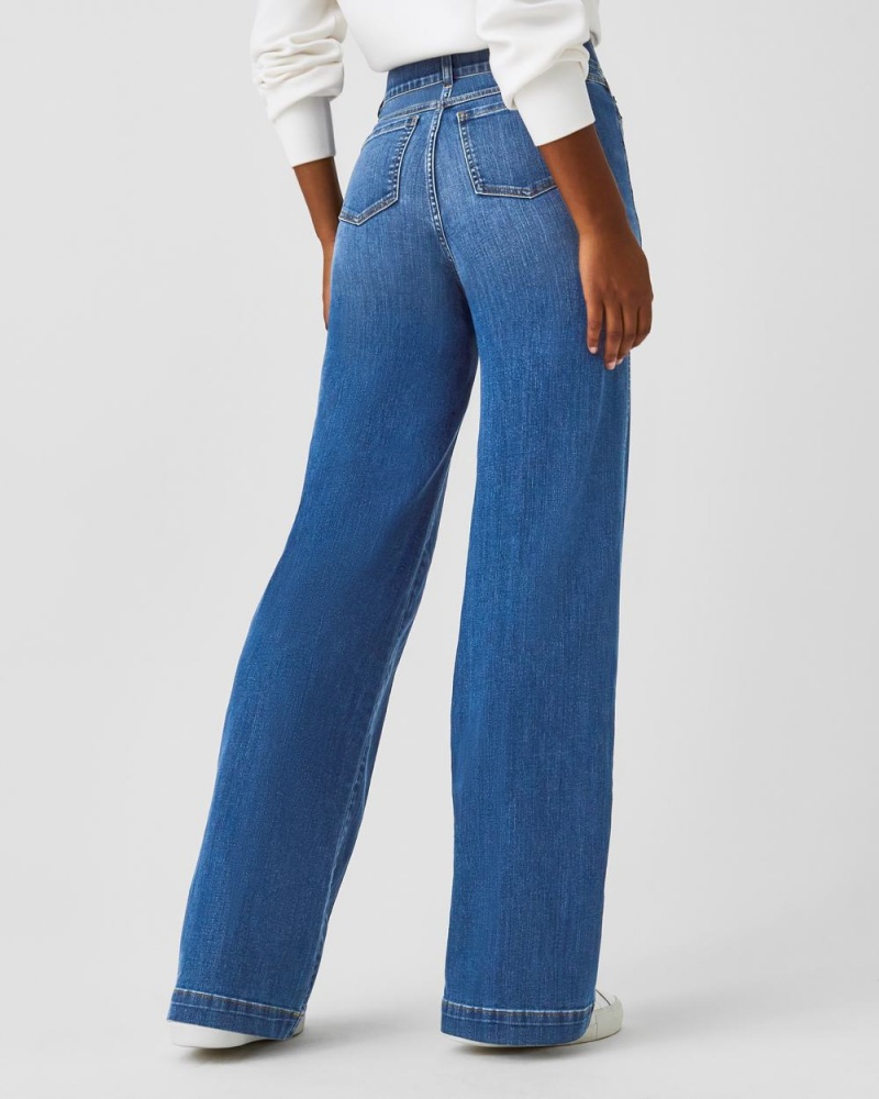 Spanx Seamed Front Wide Leg Women's Jeans Indigo | 21ZIVQUAH