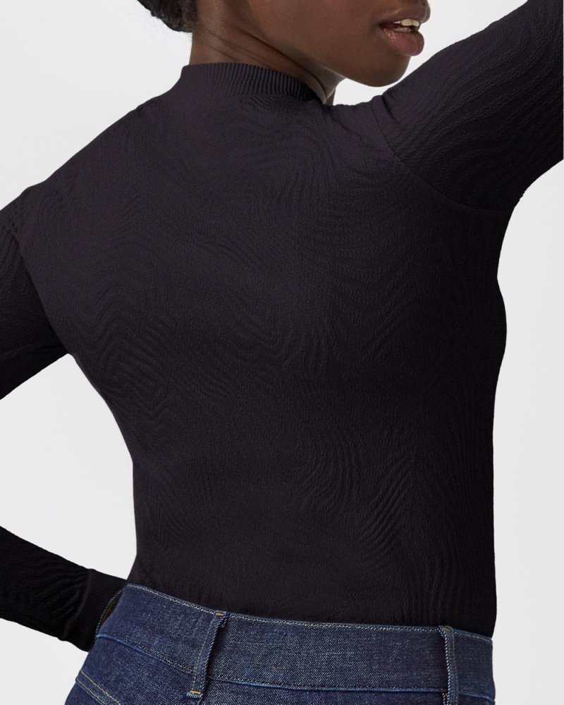 Spanx Seamless Swirl Long Sleeve Shirt Women's Tops Black | 40VTJWQOG