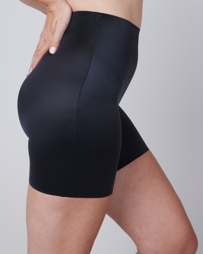 Spanx Shaping Satin Mid-thigh Women's Shorts Black | 93GYRDBWA