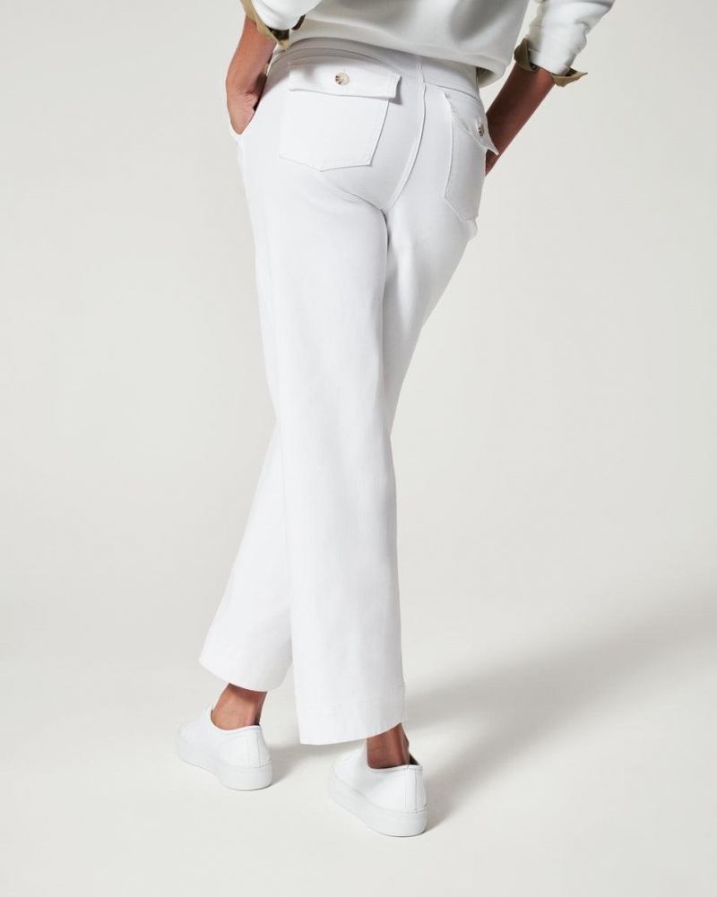 Spanx Stretch Twill Cropped Wide Leg Women's Pants White | 72TBKNWDQ