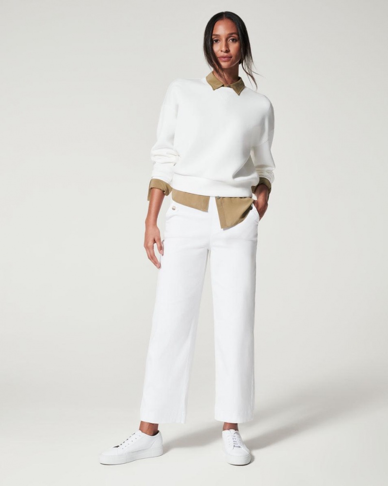 Spanx Stretch Twill Cropped Wide Leg Women's Pants White | 72TBKNWDQ