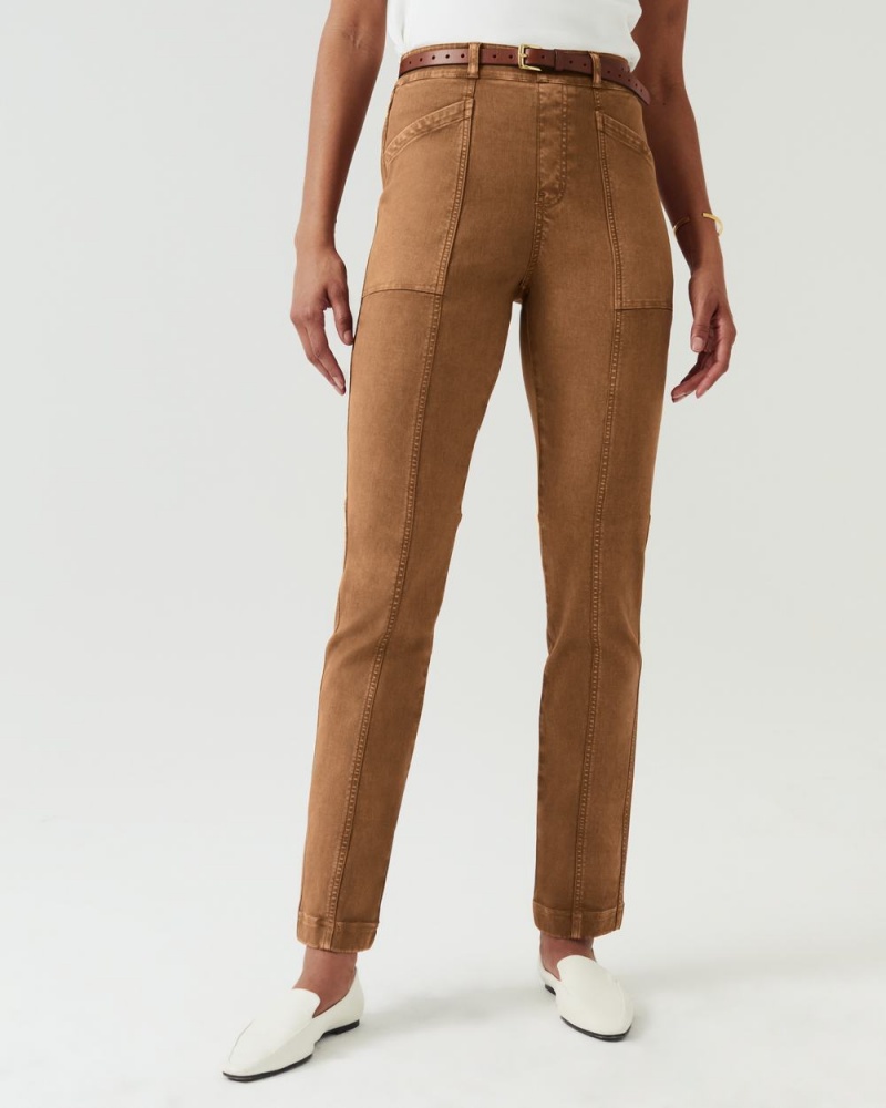 Spanx Stretch Twill Straight Leg Women's Pants Brown | 09PDOLISF