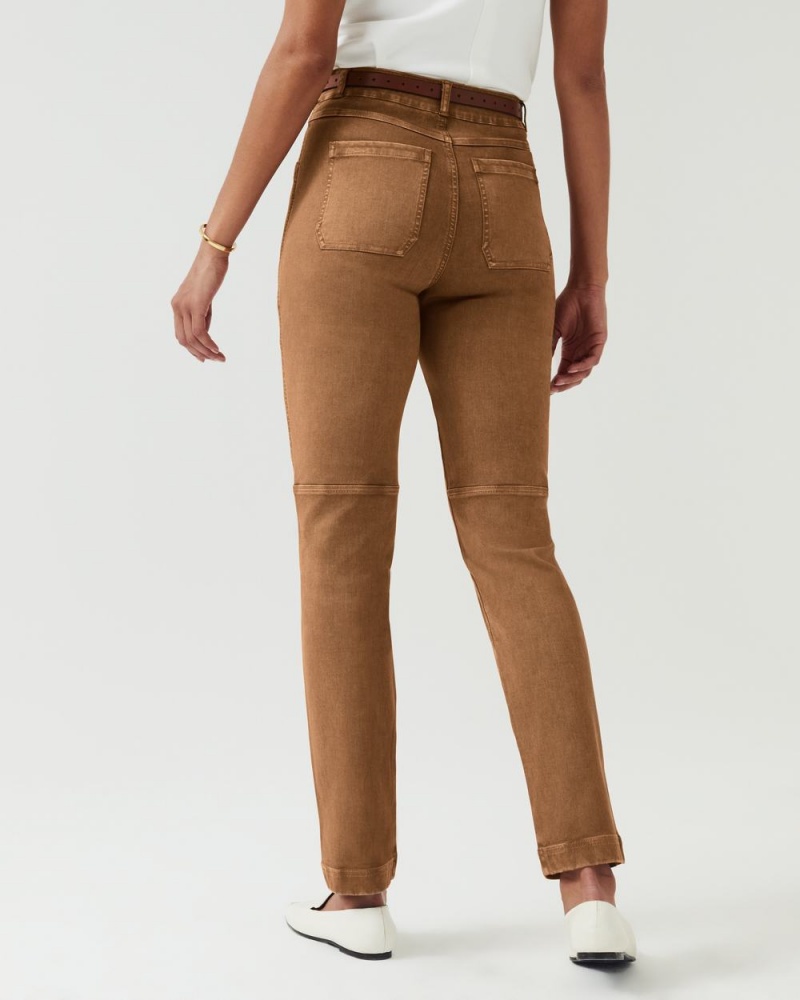 Spanx Stretch Twill Straight Leg Women's Pants Brown | 09PDOLISF