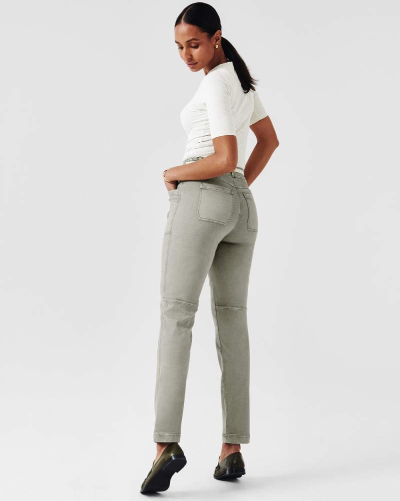 Spanx Stretch Twill Straight Leg Women's Pants Olive | 54CRXAPJB