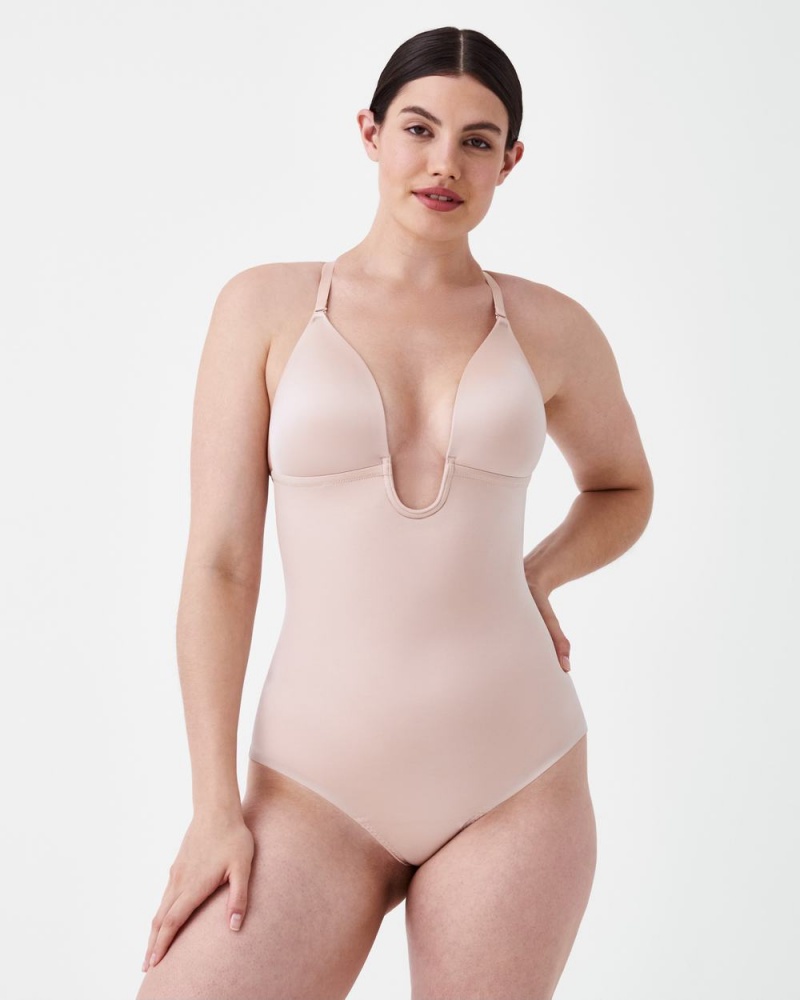 Spanx Suit Your Fancy Plunge Low-Back Thong Women's Bodysuits Beige | 02HSCDATP