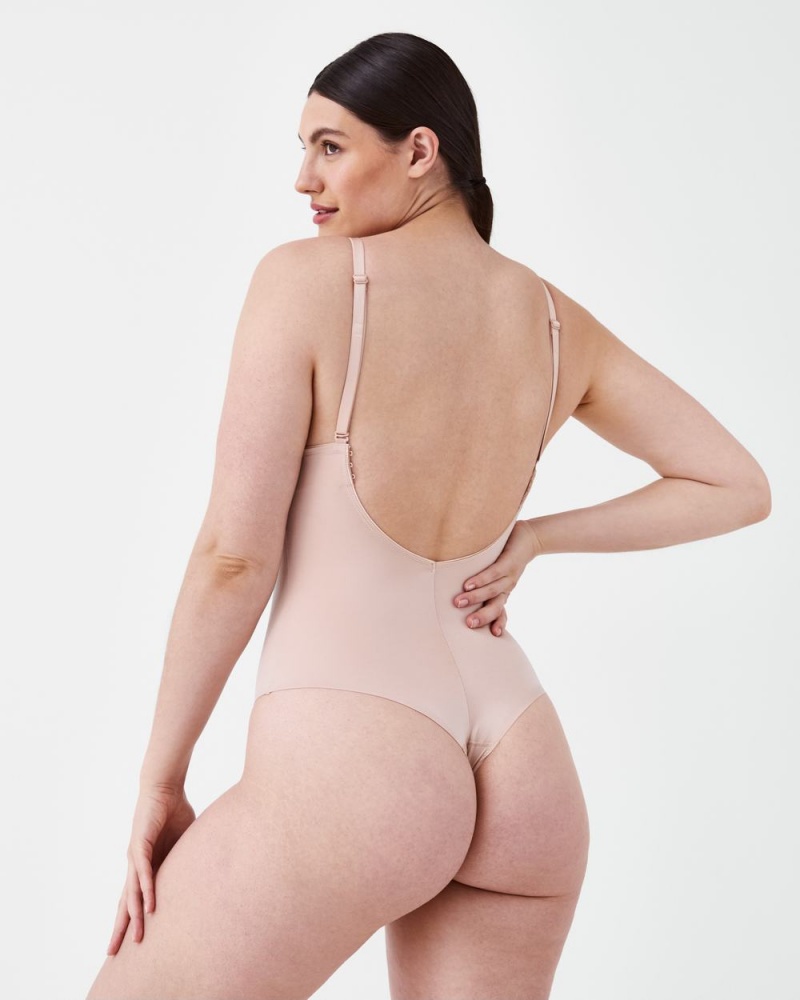 Spanx Suit Your Fancy Plunge Low-Back Thong Women's Bodysuits Beige | 02HSCDATP