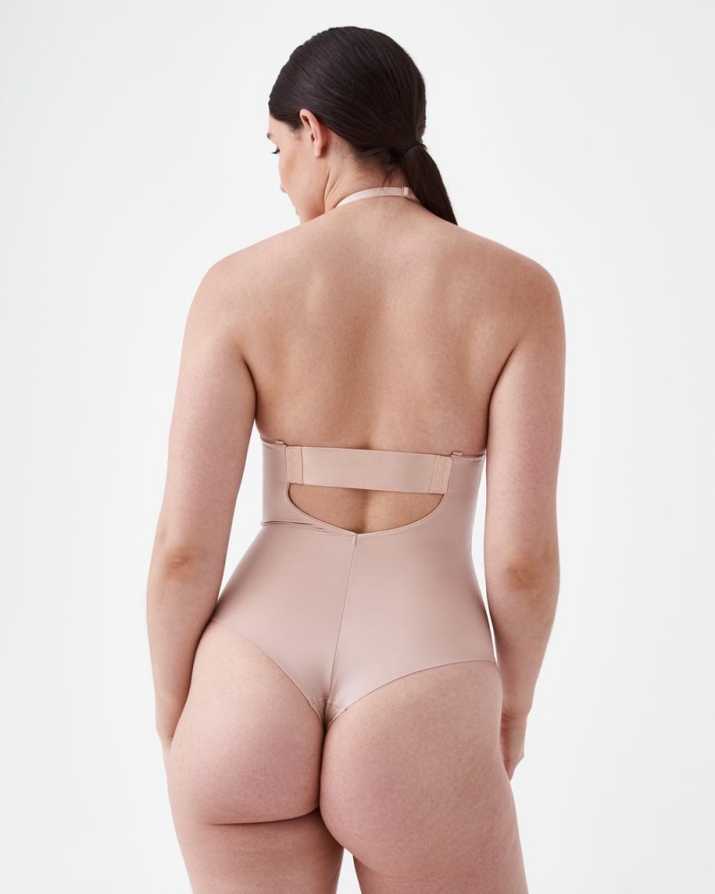 Spanx Suit Your Fancy Plunge Low-Back Thong Women's Bodysuits Beige | 02HSCDATP