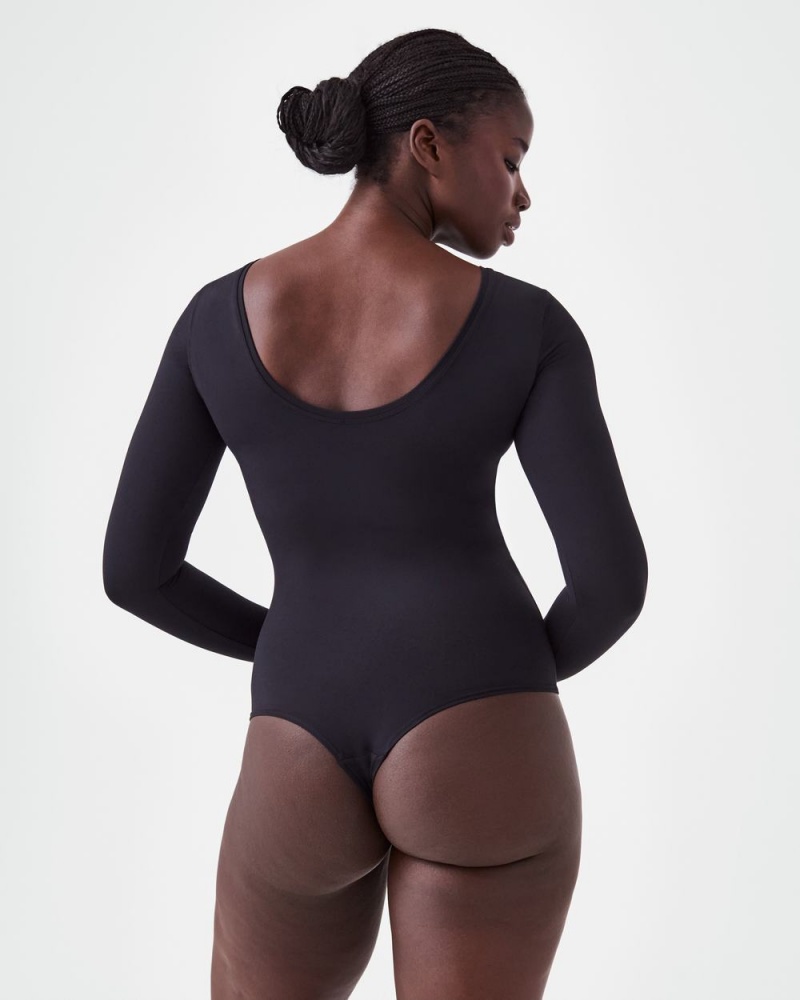 Spanx Suit Yourself Long Sleeve Scoop Neck Women's Bodysuits Black | 37EWYHRXK