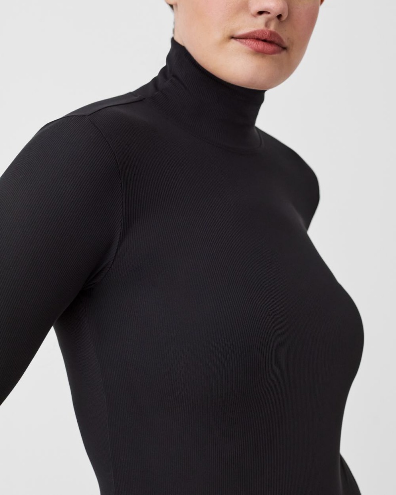 Spanx Suit Yourself Ribbed Long Sleeve Turtleneck Women's Bodysuits Black | 41ETGKYCW