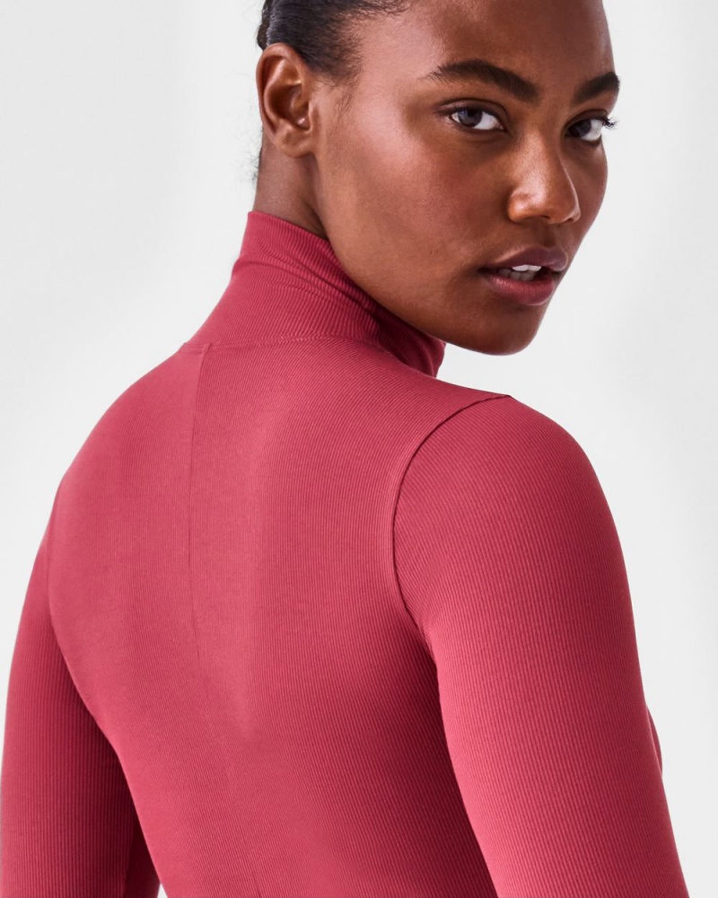 Spanx Suit Yourself Ribbed Long Sleeve Turtleneck Women's Bodysuits Rose | 80LQDRMEW