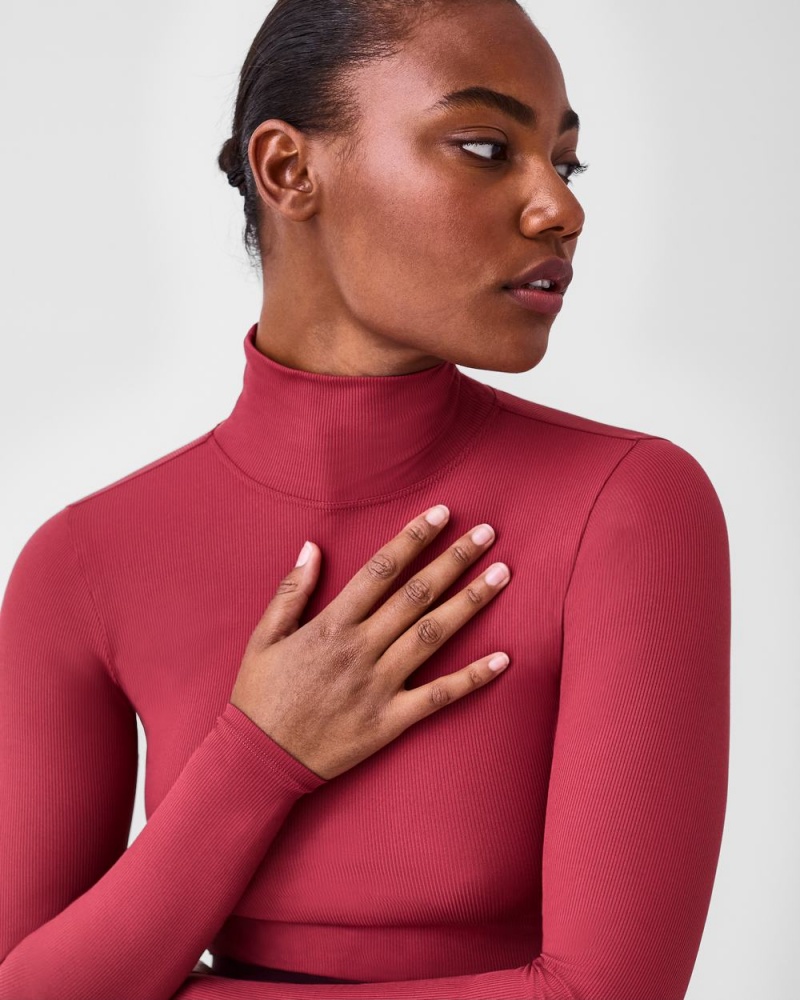 Spanx Suit Yourself Ribbed Long Sleeve Turtleneck Women's Bodysuits Rose | 80LQDRMEW