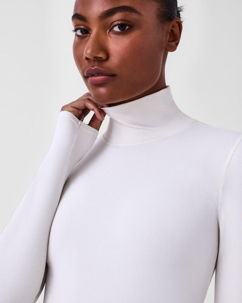 Spanx Suit Yourself Ribbed Long Sleeve Turtleneck Women's Bodysuits White | 84DYIARQK