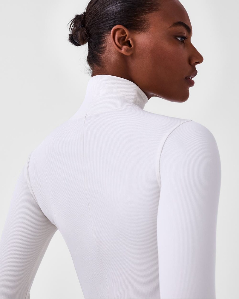 Spanx Suit Yourself Ribbed Long Sleeve Turtleneck Women's Bodysuits White | 84DYIARQK