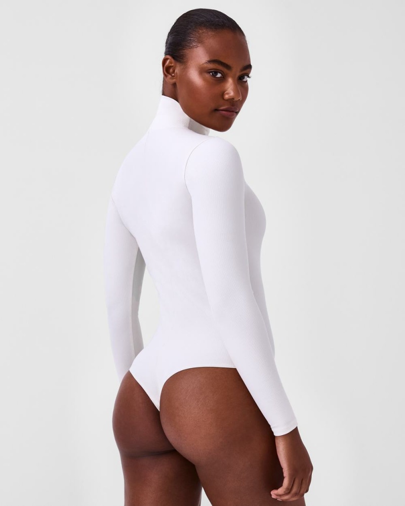 Spanx Suit Yourself Ribbed Long Sleeve Turtleneck Women's Bodysuits White | 84DYIARQK