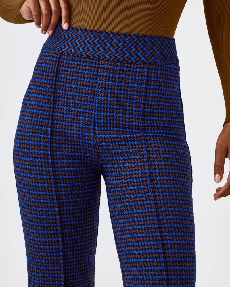 Spanx The Perfect Pant, Hi-Rise Flare in Houndstooth Jacquard Women's Pants Blue / Brown | 71YEGDKMN