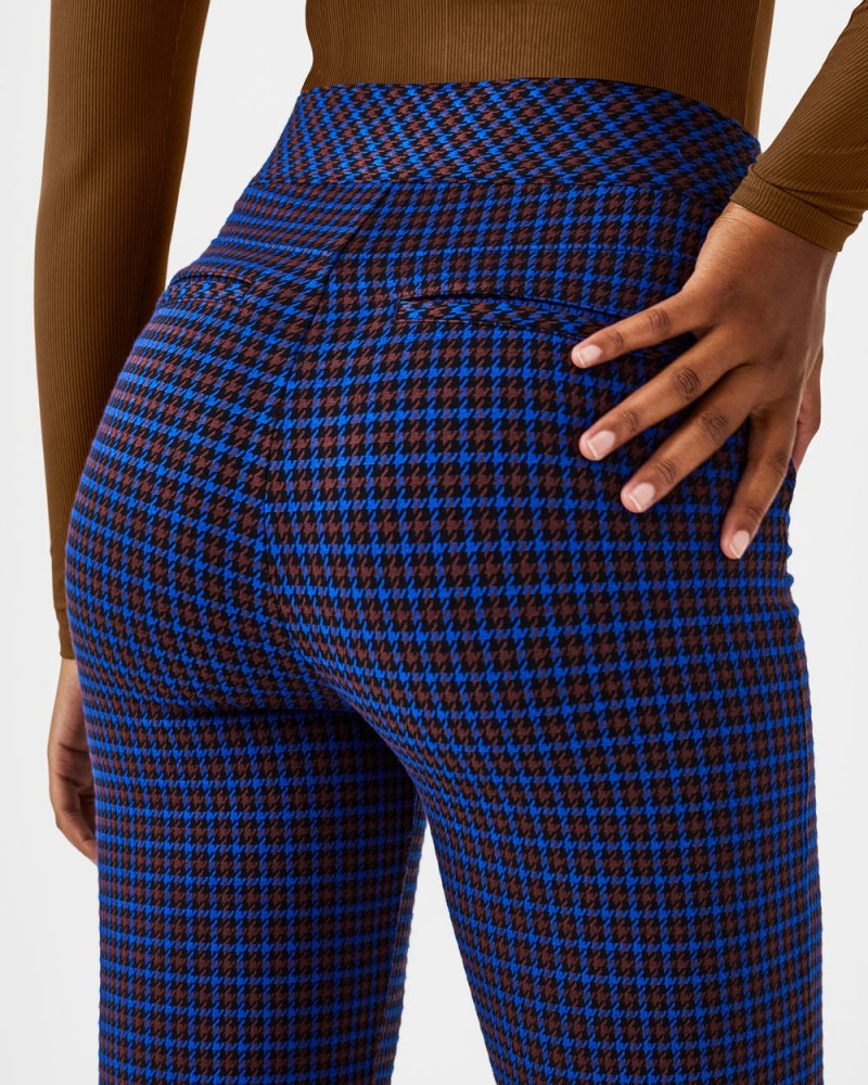 Spanx The Perfect Pant, Hi-Rise Flare in Houndstooth Jacquard Women's Pants Blue / Brown | 71YEGDKMN