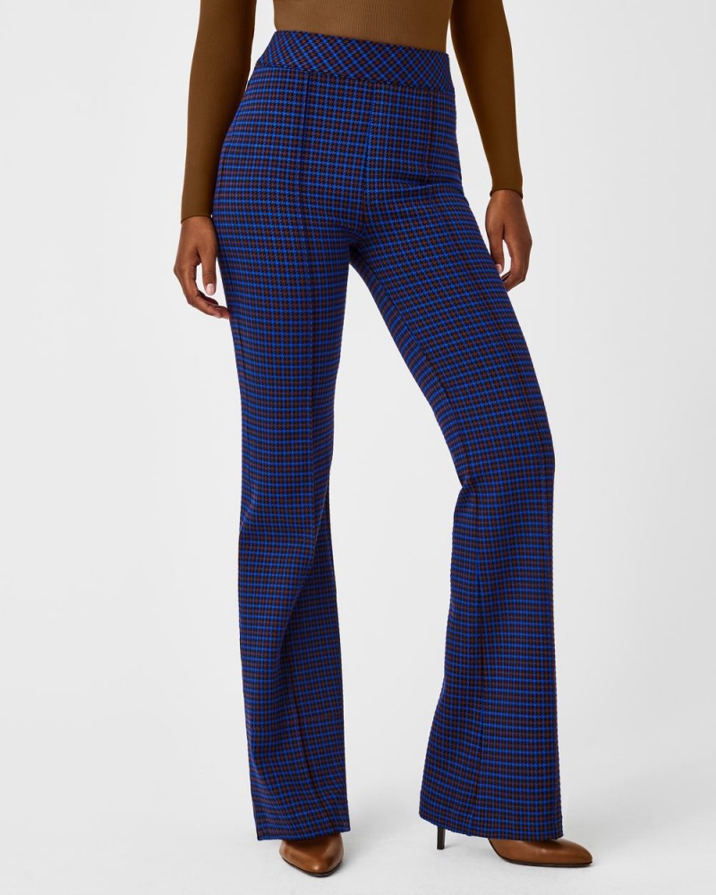 Spanx The Perfect Pant, Hi-Rise Flare in Houndstooth Jacquard Women's Pants Blue / Brown | 71YEGDKMN