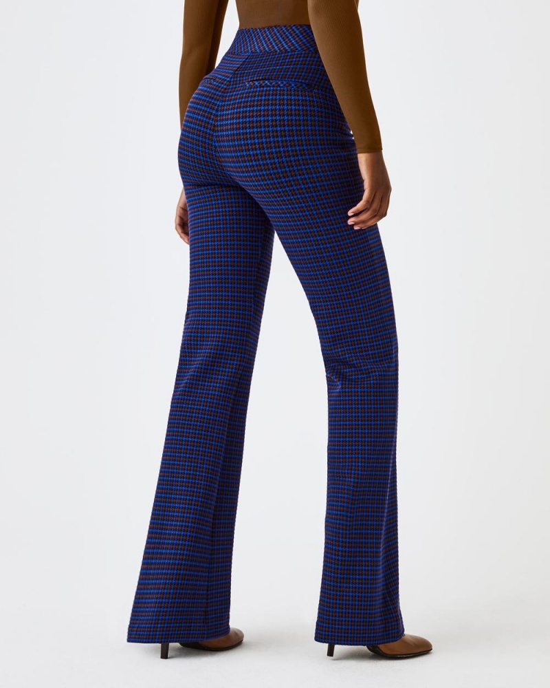 Spanx The Perfect Pant, Hi-Rise Flare in Houndstooth Jacquard Women's Pants Blue / Brown | 71YEGDKMN