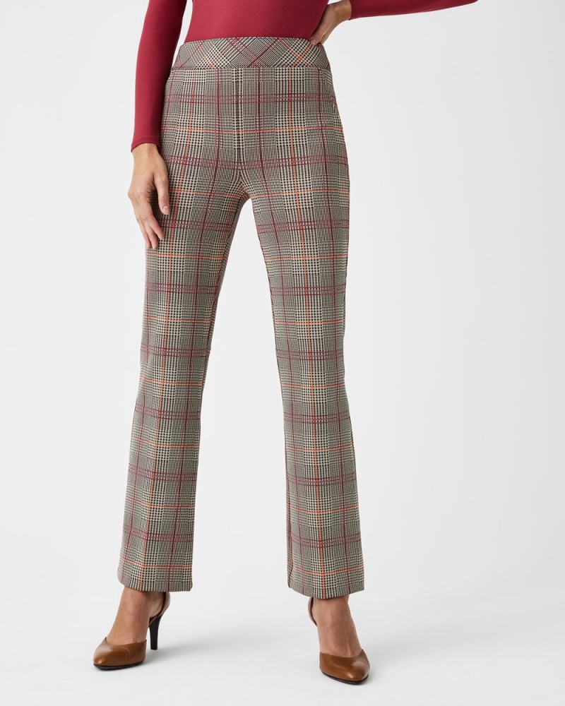 Spanx The Perfect Pant, Kick Flare in Orange Pop Plaid Jacquard Women's Pants Orange | 05IDSRYGA