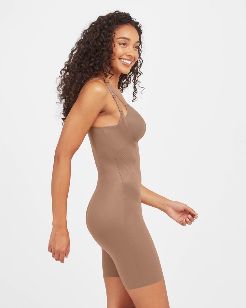 Spanx Thinstincts® 2.0 Open-Bust Mid-Thigh Women's Bodysuits Cafe Au Lait | 83ADCKSUM