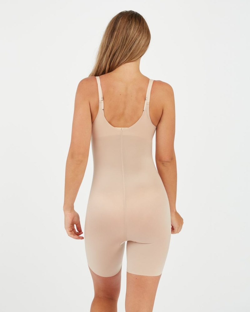 Spanx Thinstincts® 2.0 Open-Bust Mid-Thigh Women's Bodysuits Beige | 58MHFSIKE