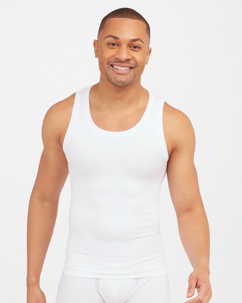 Spanx Ultra Sculpt Seamless Men's Tank Top White | 72EQOZWBI