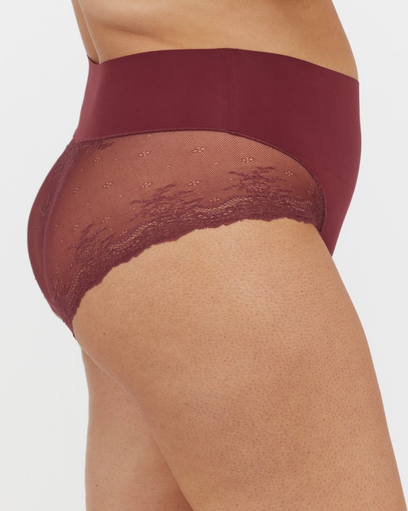 Spanx Undie-tectable® Lace Hi-Hipster Women's Panties Burgundy | 32MYRGAZT