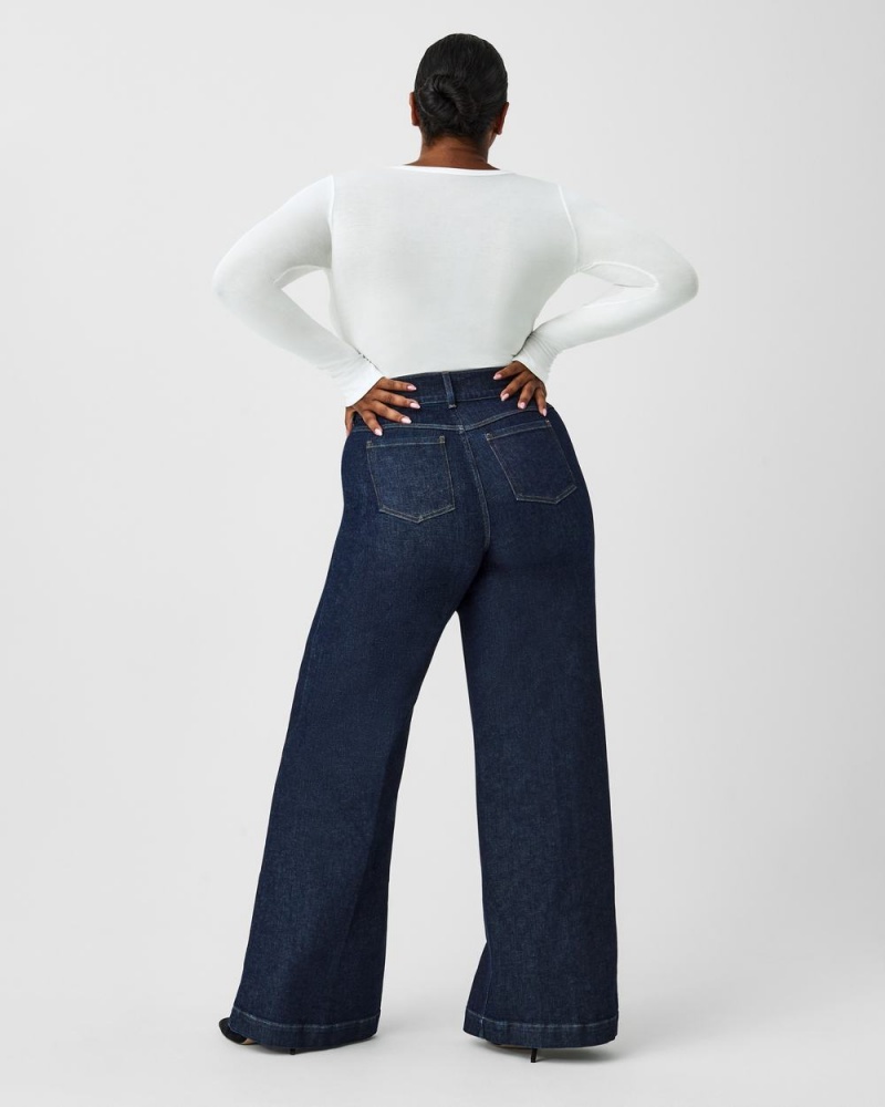 Spanx Wide Leg Women's Jeans Indigo | 39ENPJBCU