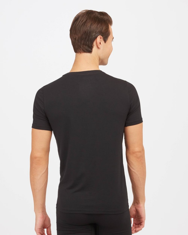 Spanx Zero Sculpt Cotton Modal Crew Neck Men's Undershirts Black | 65AJZSGQI