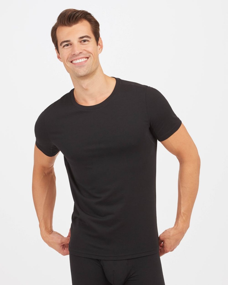 Spanx Zero Sculpt Cotton Modal Crew Neck Men's Undershirts Black | 65AJZSGQI