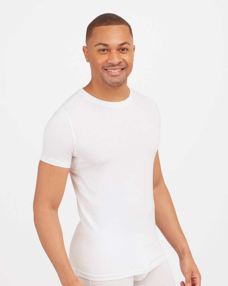 Spanx Zero Sculpt Cotton Modal Crew Neck Men's Undershirts White | 75DPGAIEC